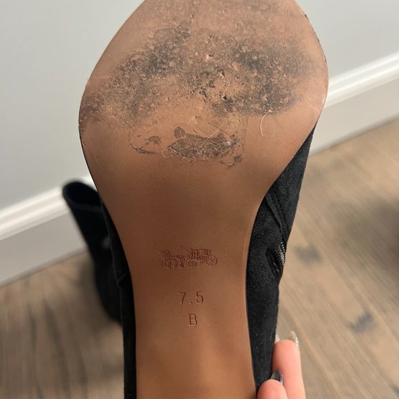 Coach Jemma Kid Suede Sleek Ankle Boot Heel Booties Side Zip Size 7.5 B Black - Picture 7 of 11